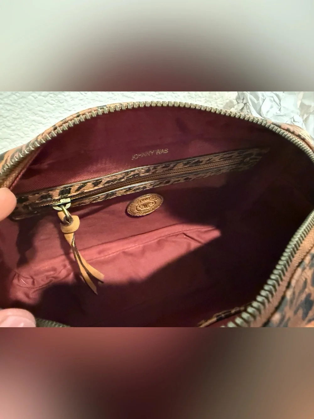 Johnny Was Embroidered Floral Crossbody Bag - Brown & Blue Accents